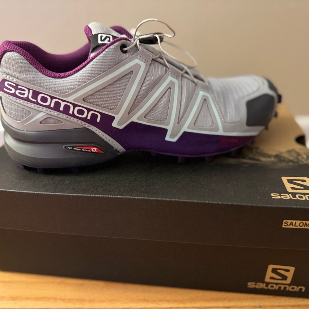 Salomon Women's Trail Shoes - Light Gray and Deep Purple